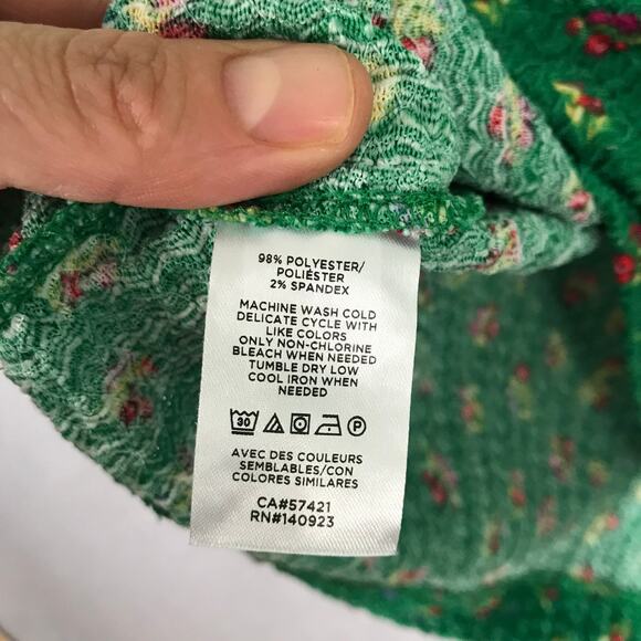 Loft Top Women Medium Green Ditsy Floral Waffle Shirt Basic Cottage Grandma Knit - Picture 8 of 9